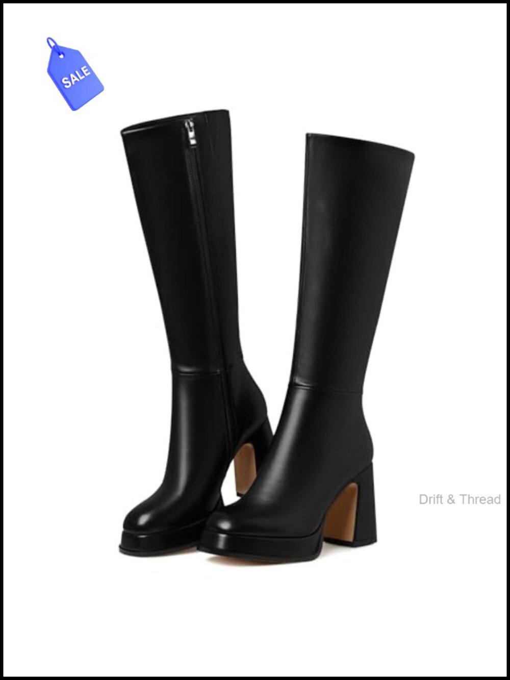 Faux Leather Platform Knee High Boots Women Chunky Heel Zip Tall Fall